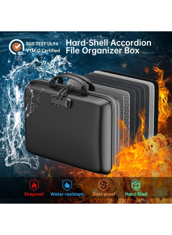 NANAO Fireproof File Organizer with Lock, Hard-Shell Case Fireproof Document Box with 13 Pocket Accordion File Folder, Portable Home Office Travel Safe Storage for Important Documents Laptop - Image 2